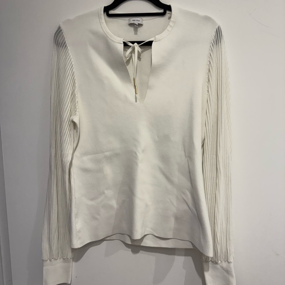 Reiss Sloane Semi Sheer Sleeve White Knit Top - Picture 2 of 4
